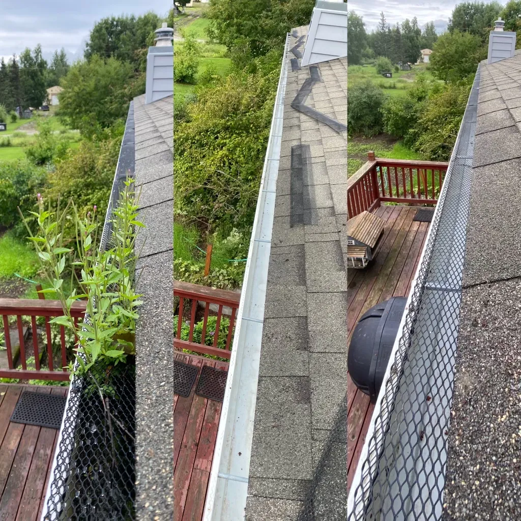 Before and after gutter cleaning in Anchorage